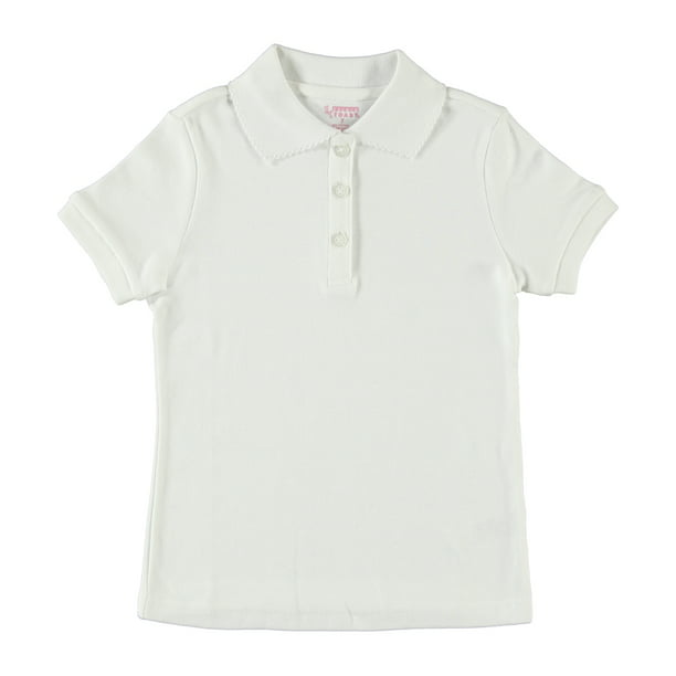 French Toast Big Girls S/S Fitted Knit Polo With Picot Collar-green 
